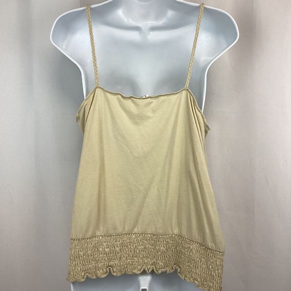Cato Women Size 14/16W Beige Macrame Fringe Tassel Ruched Tank Top Boho Hippie - Picture 4 of 5